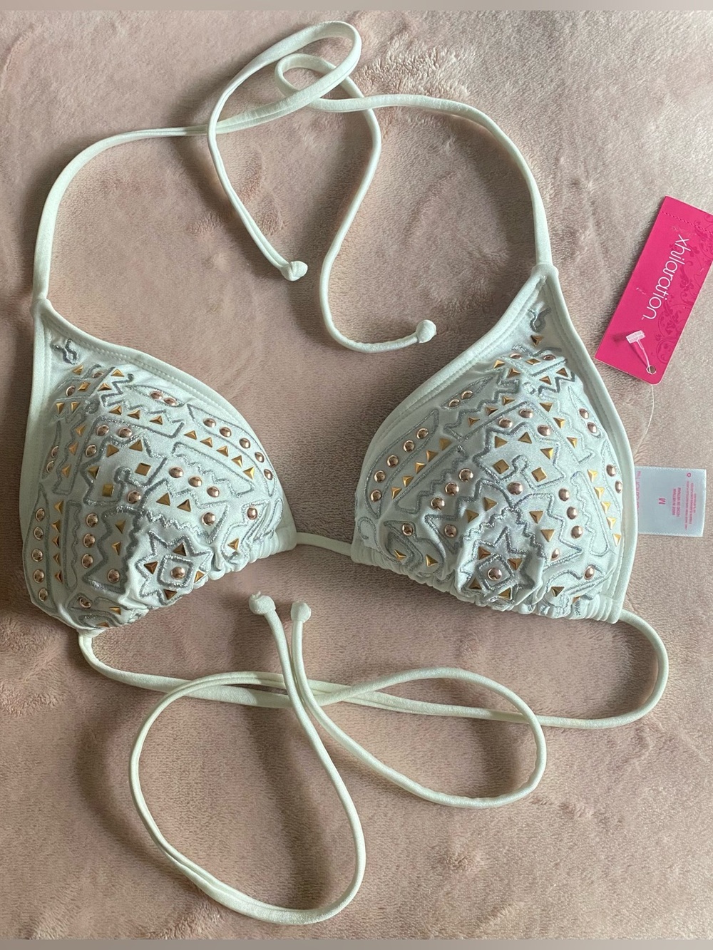 Xhilaration White Embellished Triangle Bikini Top